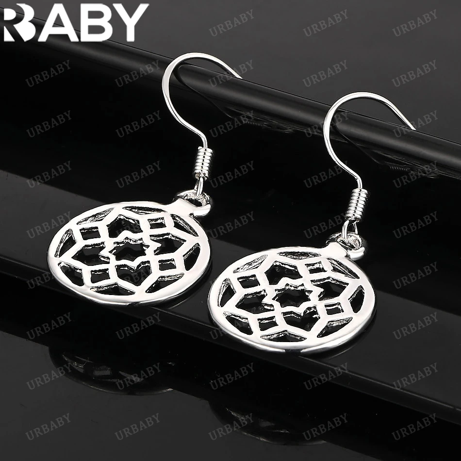 

URBABY 925 Sterling Silver Earrings Round Flower Drop Earrings For Women Jewelry Fashion Party and Daily Wear