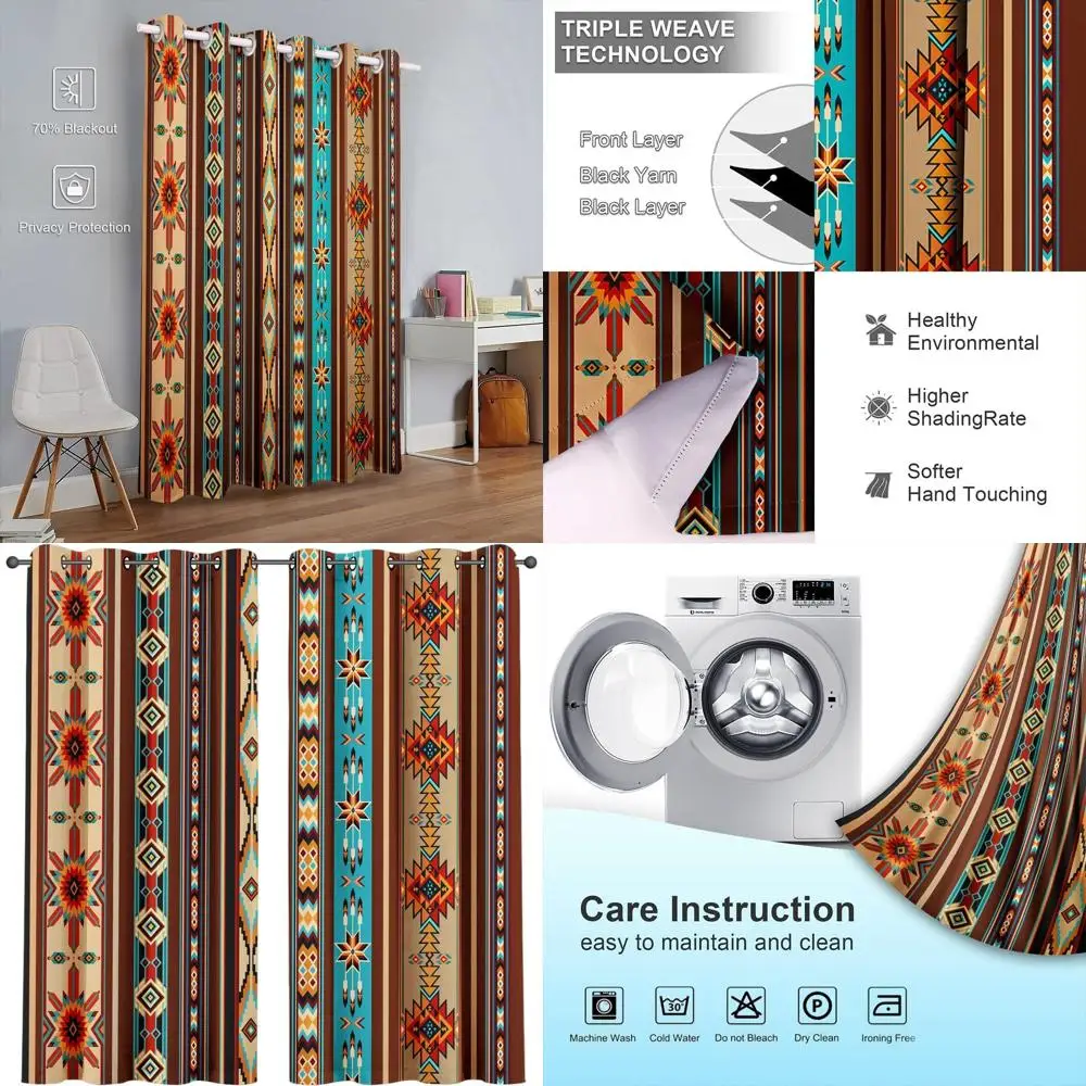 

54x84 Inch Southwestern Striped Blackout Curtains, 2-Panel Grommet Top for Bedrooms and Living Rooms