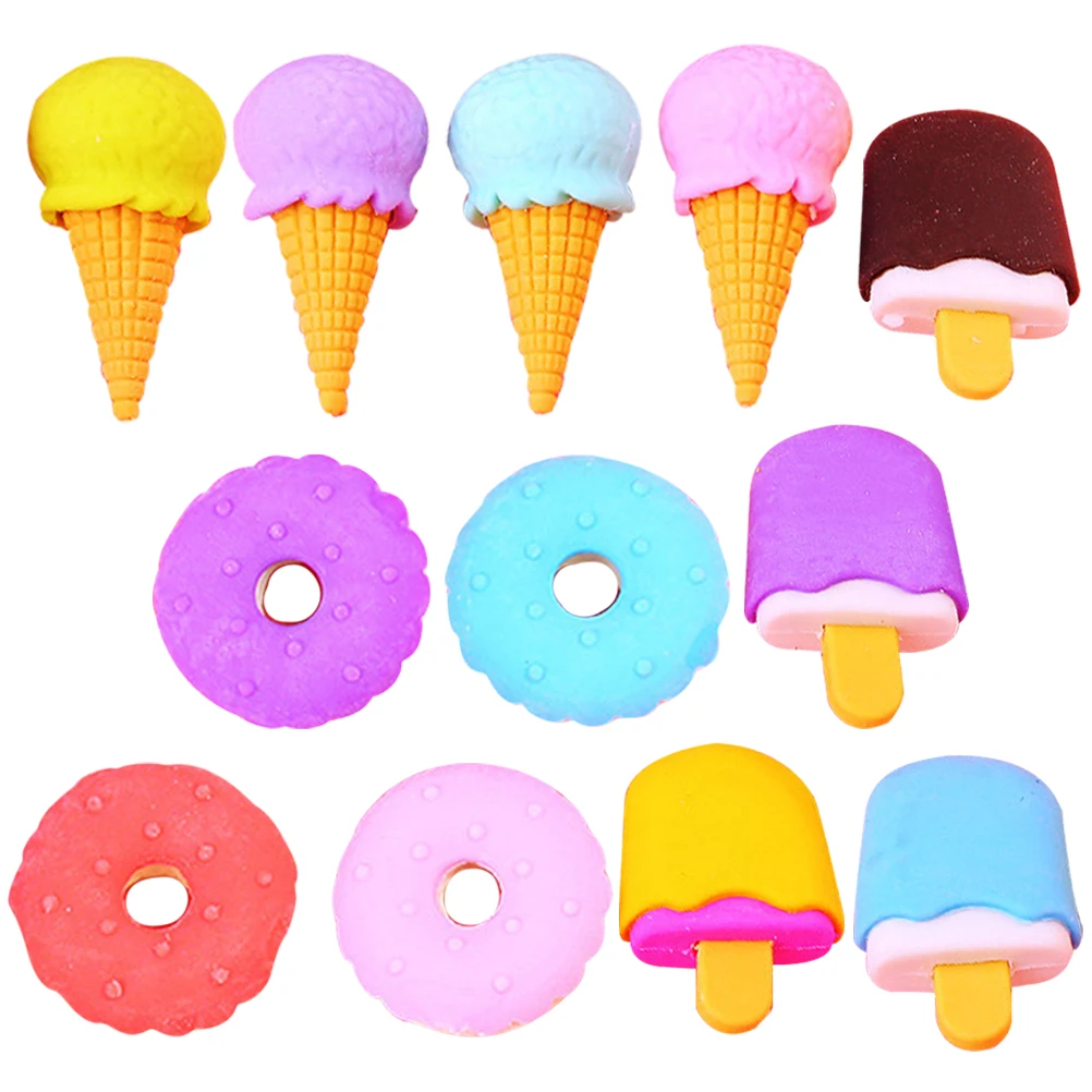 

12pcs Assemble Cone Ice Cream Eraser Small Kawaii Child Dessert Shaped Kids Accessories Wear Resistant Multi