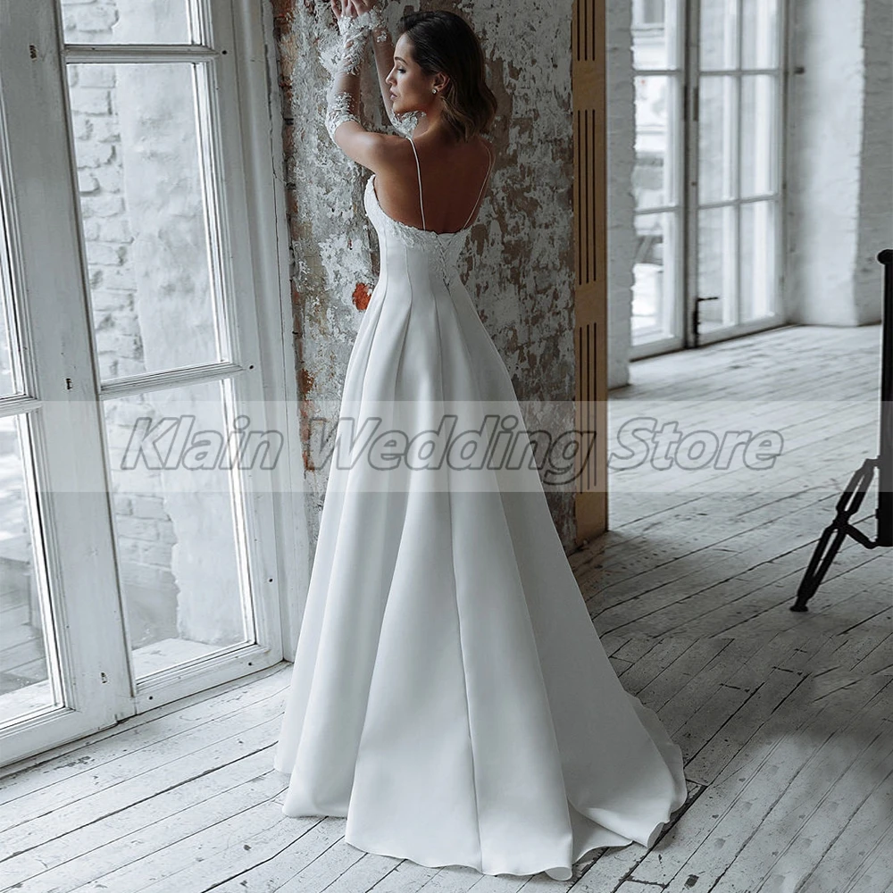 Customized Weilinsha Simple A-Line Spaghetti Straps Jersey Wedding Dress Elegan Sweetheart Appliques Detachable Sleeves Bridal G