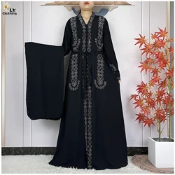 2024New Muslim Women Ramadan Tranditional Long Sleeve Dress Dubai Women Elegant Dress Chiffon Open Abaya African Islamic Clothes