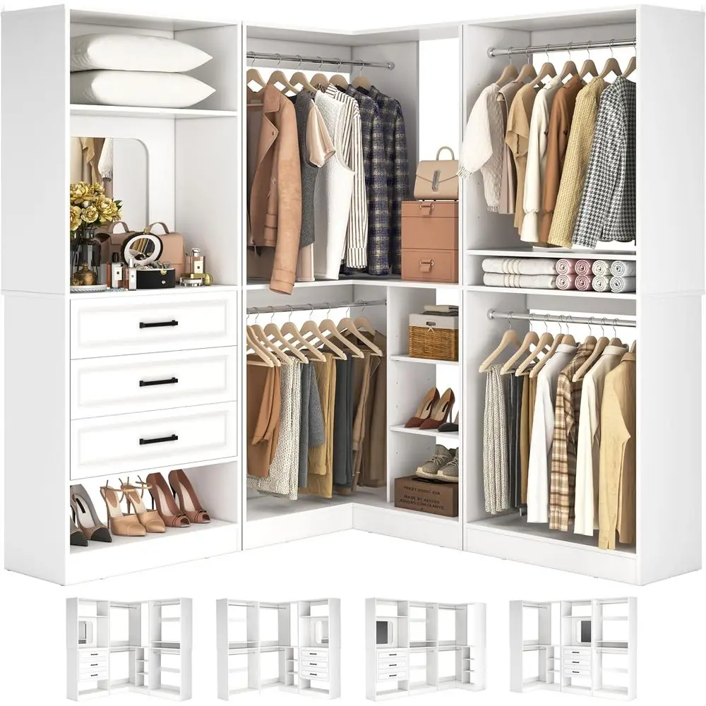 

86 Tall Freestanding Wood Closet Organizer with Mirror and Adjustable Shelves