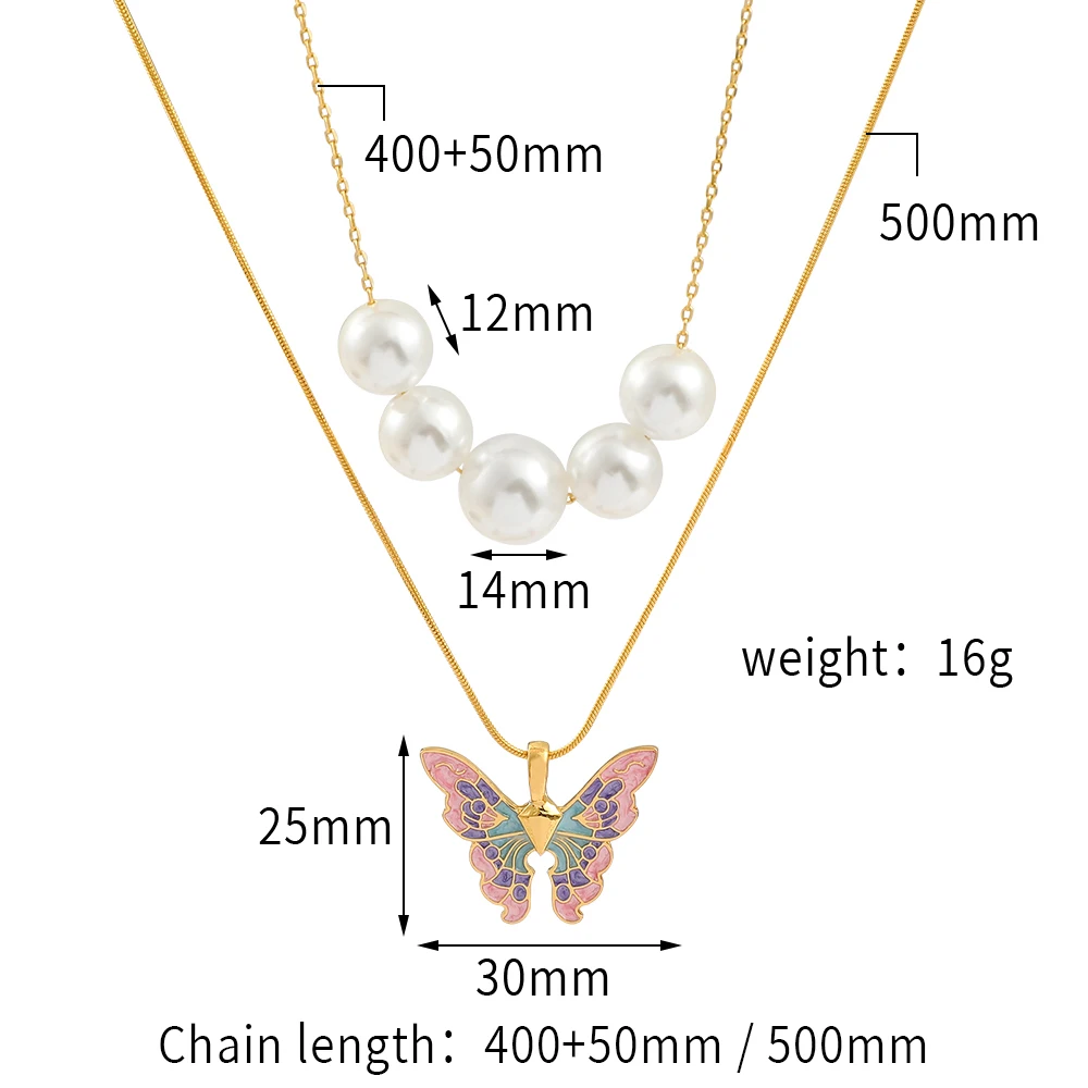 Barbie Fairytopia Mermaidia Enamel Butterfly Pendant Necklace For Women Thai Pop Imitation Pearl Multilayer Jewelry