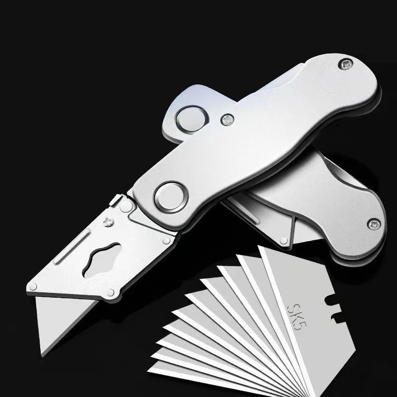 Metal Stainless Steel Folding Box Cutter Knife Self-Locking Design Sharp unboxing knife couteau pliant Art Supplies Stationery