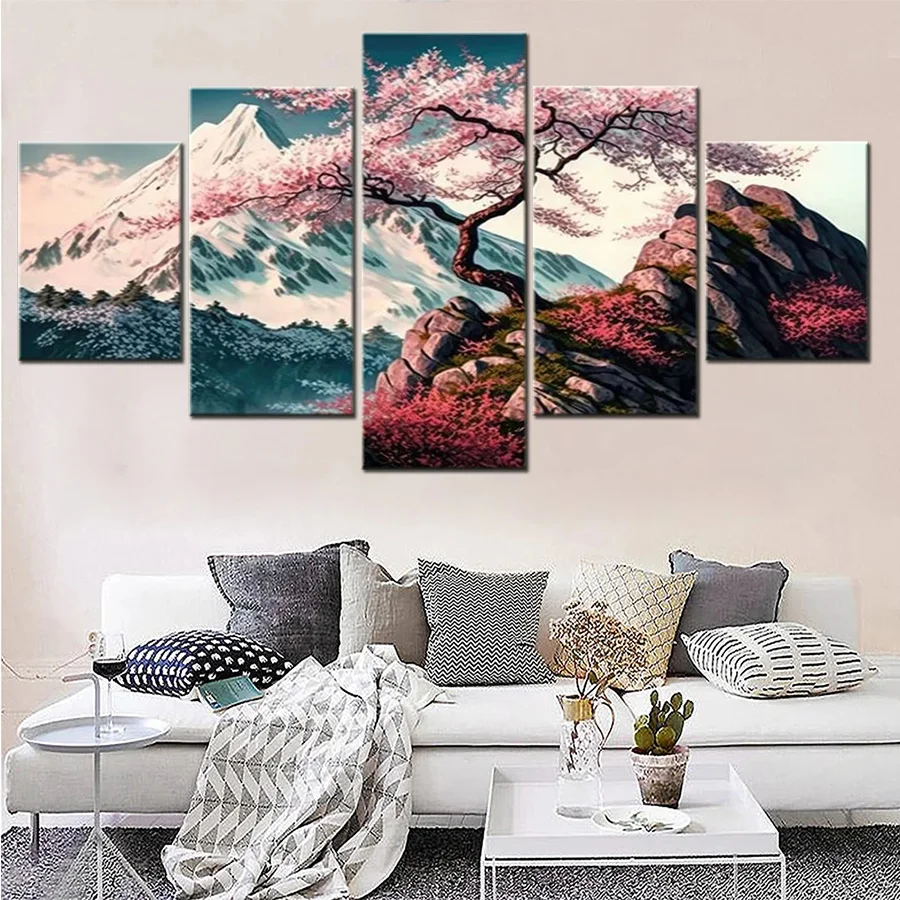 DIY Diamond Painting Abstract Landscape Flower Tree Mountain Landscape Diamond Mosaic Full Drill Embroidery Handmade Hobbyx5pcs