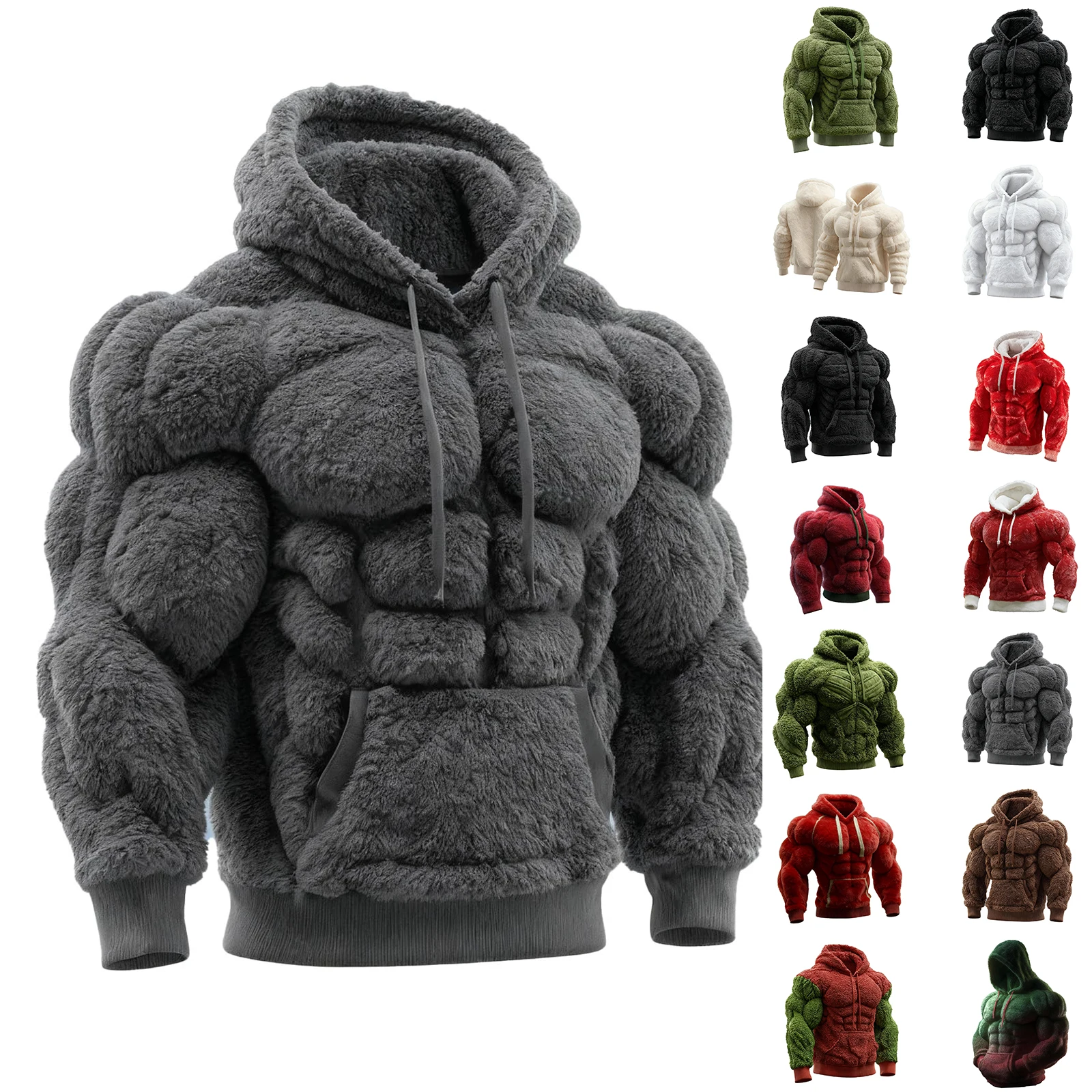 Sudadera con capucha de franela a la moda para hombre, jersey con diseño de músculos abdominales, ropa deportiva informal de otoño e invierno, Sudadera con capucha de manga larga