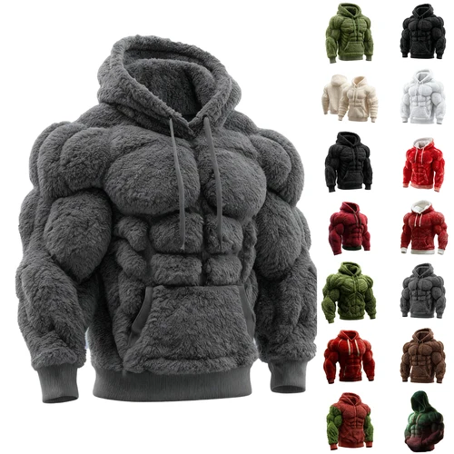 Sudadera con capucha de franela a la moda para hombre, jersey con diseño de músculos abdominales, ropa deportiva informal de otoño e invierno, Sudadera con capucha de manga larga