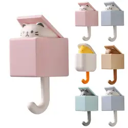 Cartoon Cat Hook Wall Animal Decoration Rack Self Adhesive Dormitory Bedroom Door Hangers Hooks Key Umbrella Towel Cap Coat Rack