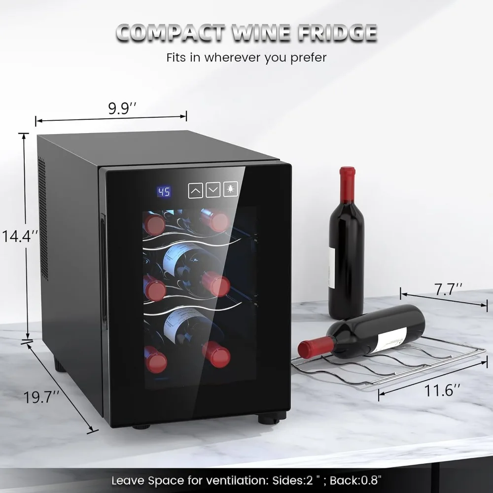 Freestanding Wine Fridge with 46-66℉ Digital Temperature Control, Countertop Wine Refrigerator for Wine