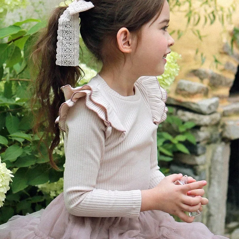 Children Solid Color T Shirt 2023 Autumn New Korean Style Girls Classic Long Sleeve Casual Simple Soft Sweet  Girls Undershirt