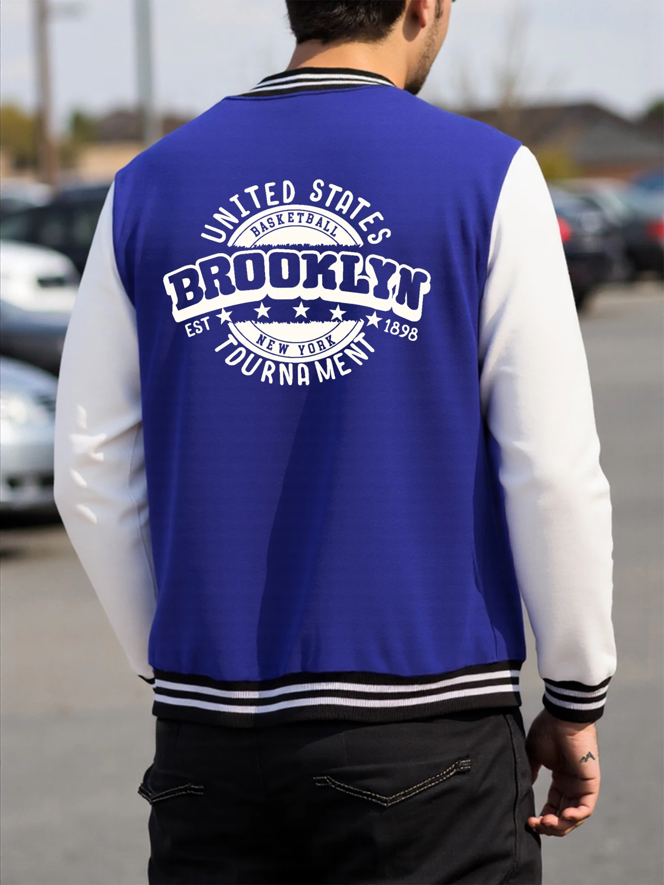 

United States Brooklyn Tournament Print Baseball Jersey Men Casual Street Jacket Fashion Warm Clothes Autumn Fleece Pullover