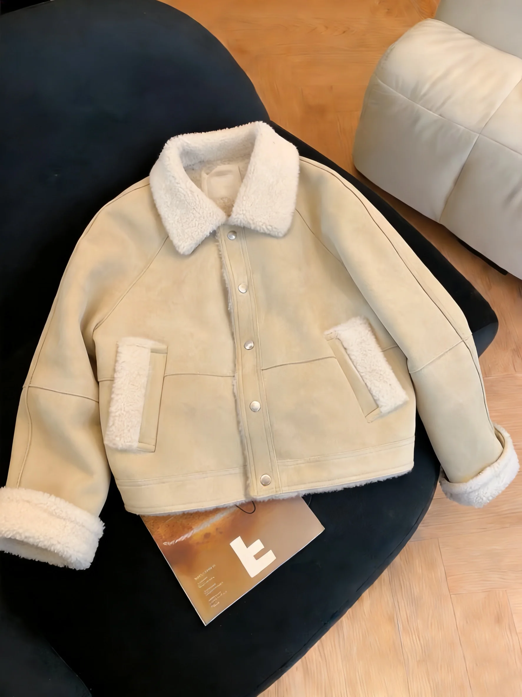 

Корейская свободная куртка из овечьей шерсти и хлопка с воротником из замши для мужчин, теплая осенне-зимняя верхняя одежда