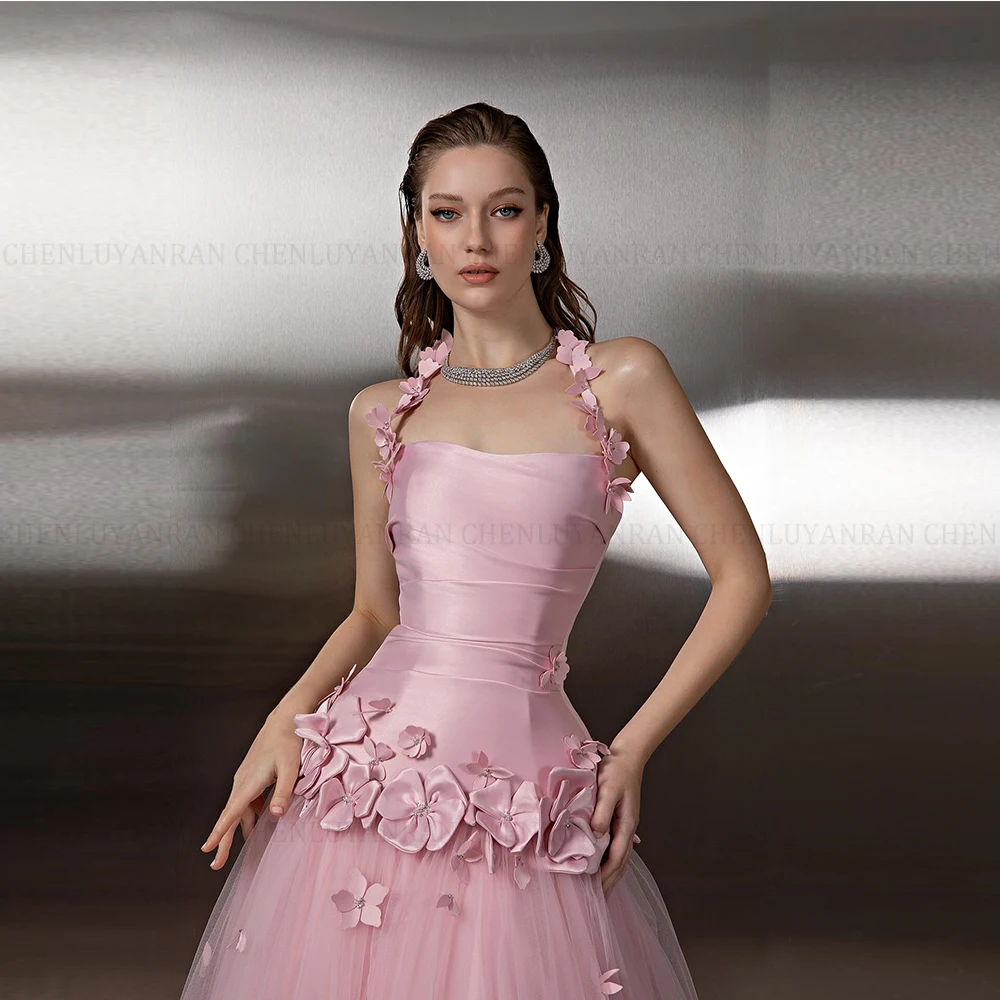 فساتين سهرة وردية بسيطة مخصصة من MOLISA للسيدات على شكل حرف A زهور مثيرة مكشكشة فساتين حفلات بدون ظهر للحفلات فيستدو دي نوفيا