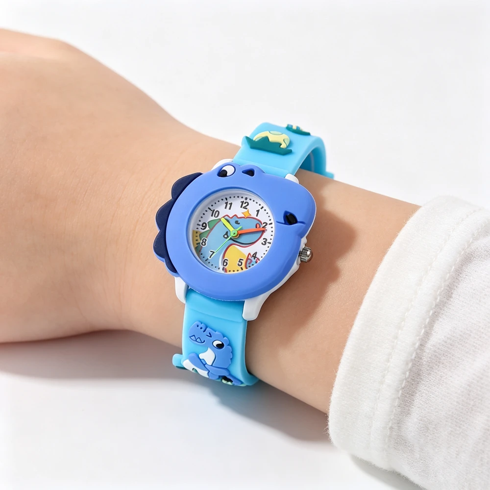 Cute Cartoon Dinosaur Kids Watch Waterproof Soft Silicone Band Quartz Wristwatch for Boys Girls Students Birthday Gift