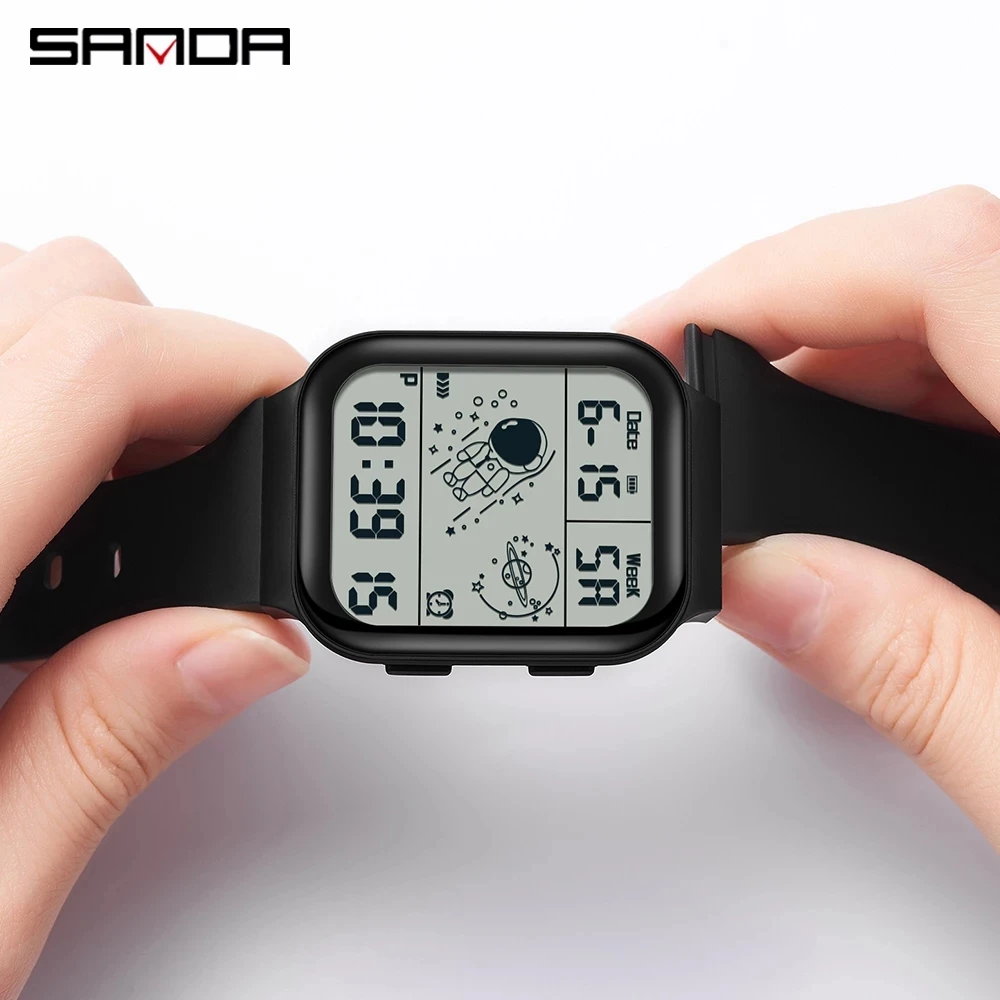 Fashion SANDA Men\'s Watch 50M Waterproof Big Screen Square Ladies Unsex Multifunction Chronograph LED Display Reloj de hombre