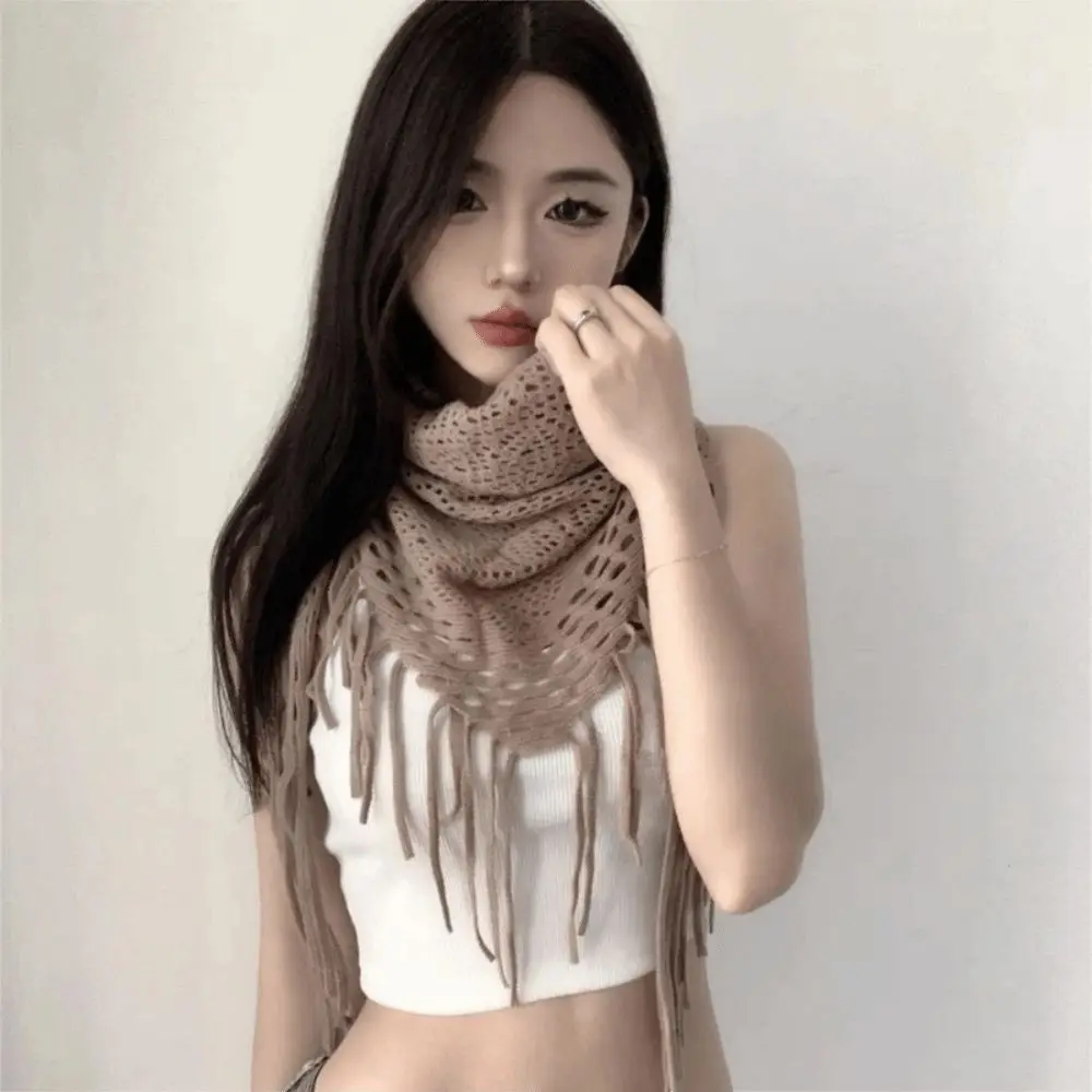 

Women Tassel Belly Dance Clothing Knitted Bohemian Style Triangular Scarf Hip Scarf Adult Dance Practice
