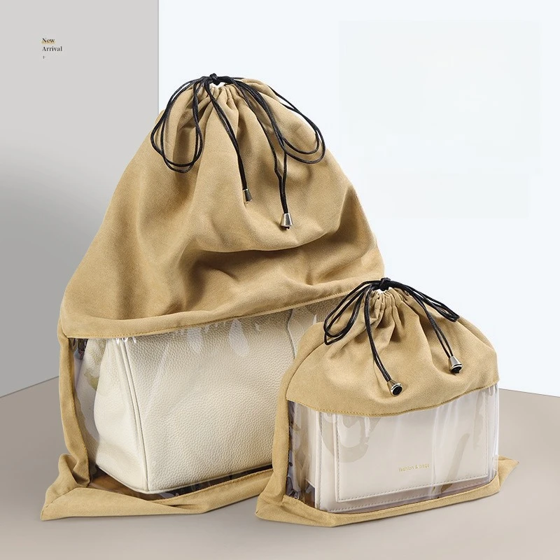 Fleece drawstring bag with sealed opening for dust protection; transparent moisture-proof all-sealed luggage dust bag