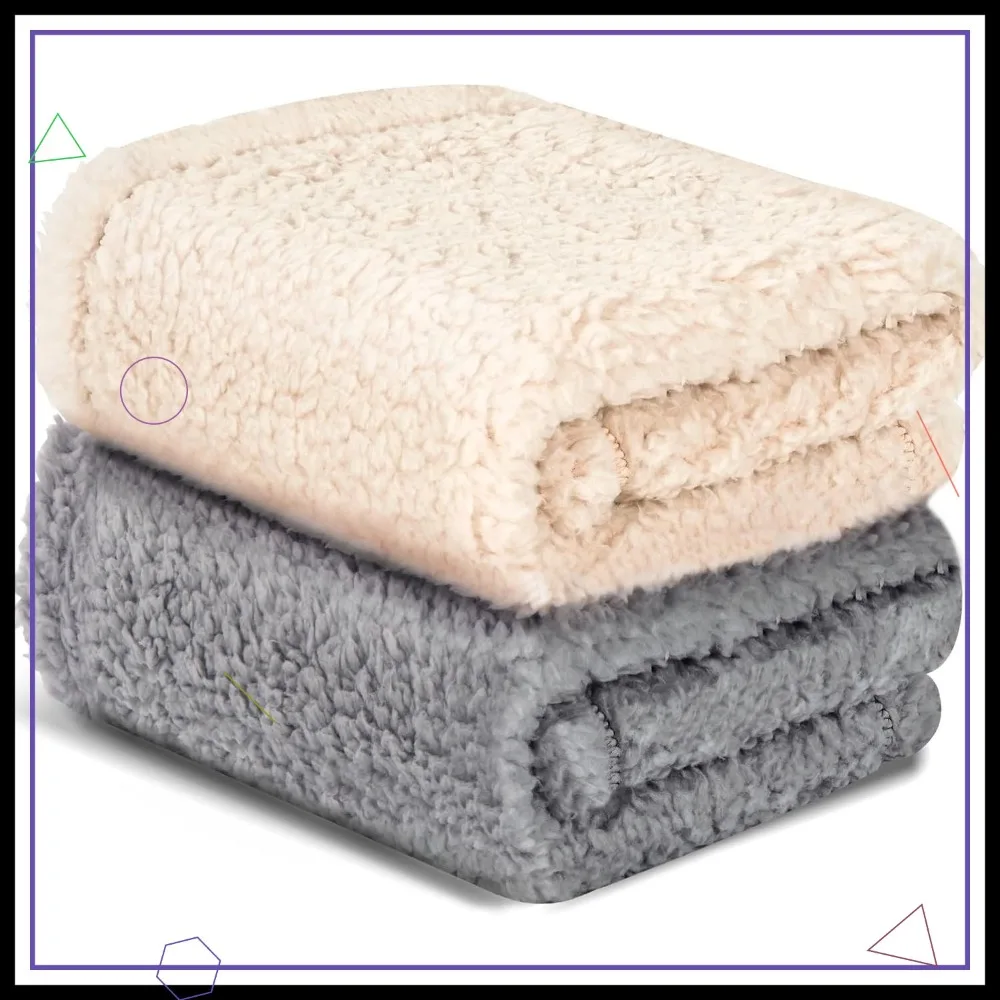 

Мягкое теплое одеяло из шерпа-флиса для кошек, маленьких собак и щенков, 16x24, моющееся, серо-бежевое, набор из 2 штук