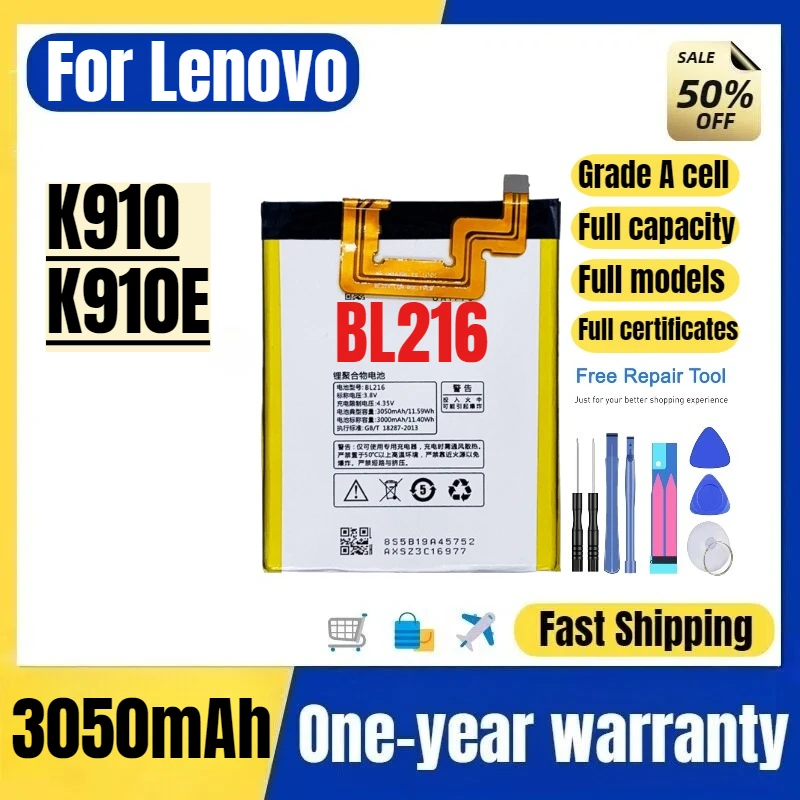

BL216 for Lenovo K910/K910E Mobile Phone Battery High Quality High Capacity Battery Replacement Bateria Grade A Cell with Tools