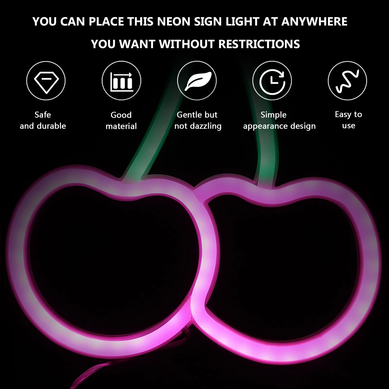 

Compact Cherry Neon Sign LED Light Lamp for Bedroom Wall Decor Festive Party Christmas Valentine Day Room Decoration