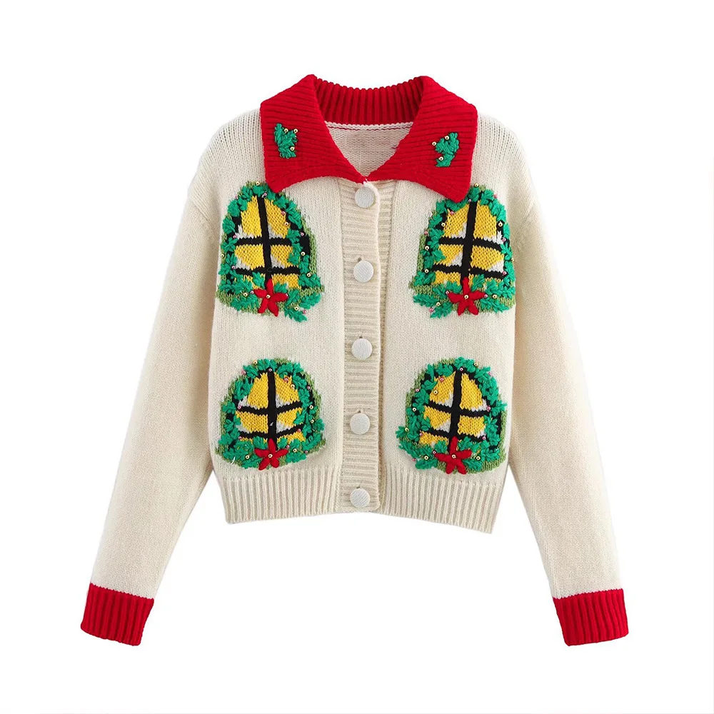 

New autumn and winter style women's temperament versatile simple atmosphere pattern design lapel knitted jacket