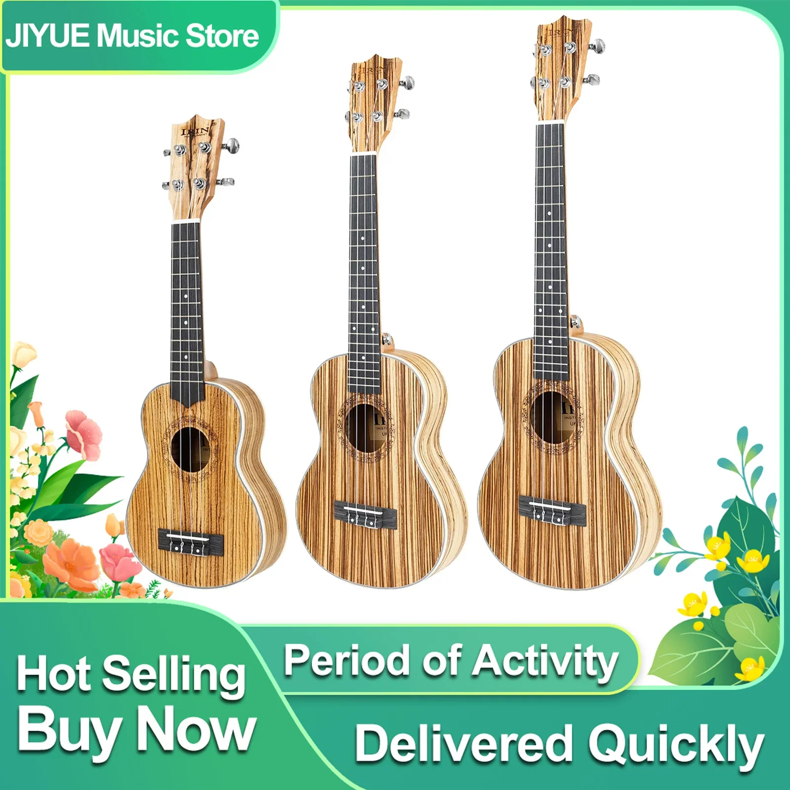 IRIN Ukulele 21/24/26 inch Ukulele Zebrawood Ebony Mini Hawaiian Guitarra 4-String Ukulele Plucked Musical Instrument Ukulele