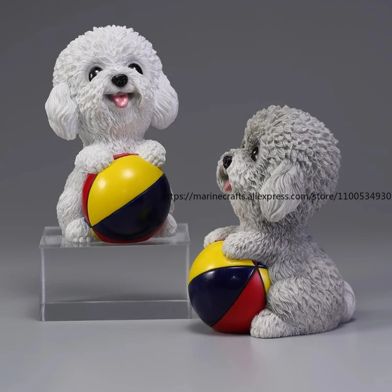 

Playing Ball Teddy Dog Statue Adorable Realistic Poodle Figurine Cute Resin Car Dashboard Decor Pet Lovers 3D Fluffy Puppy Model