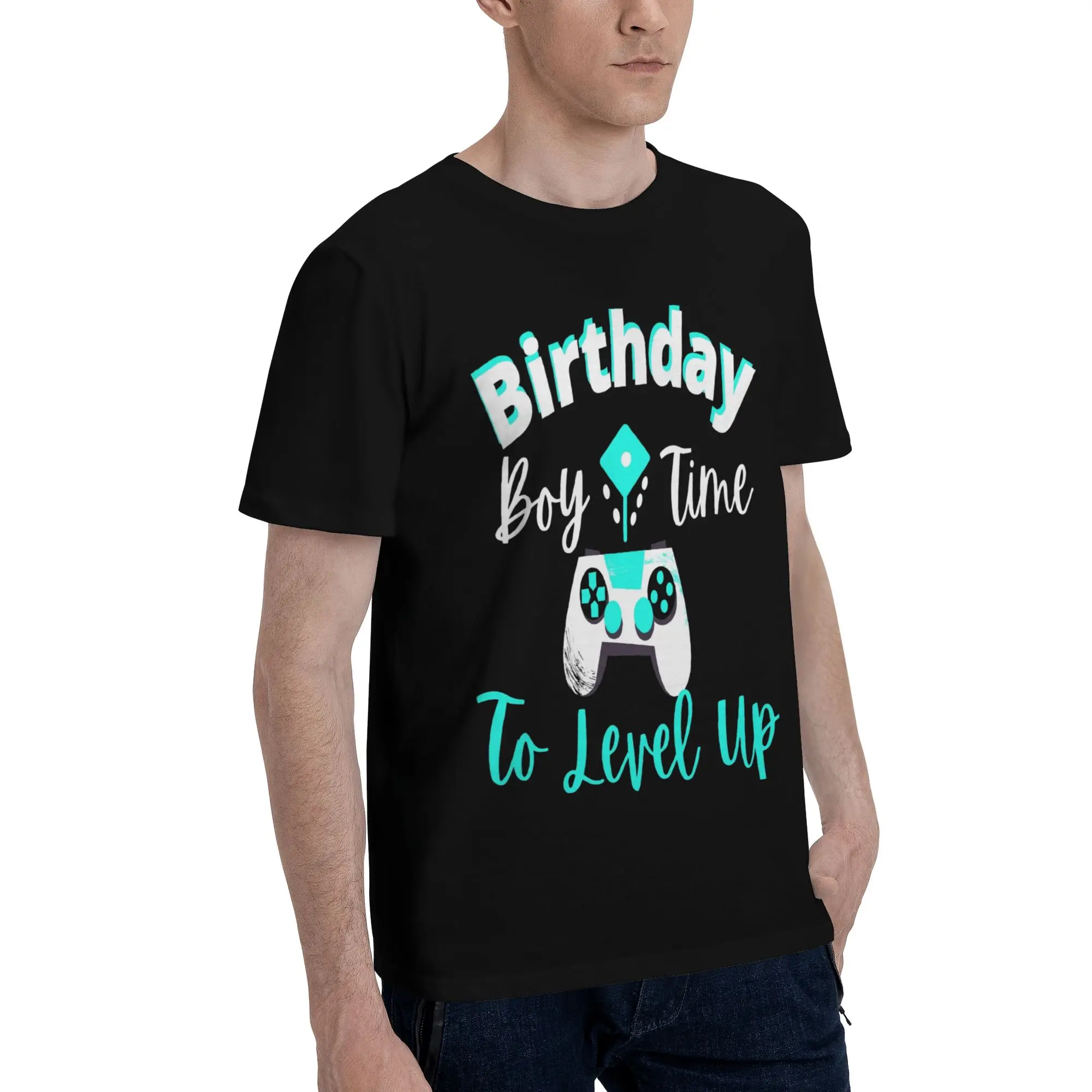 Men Women Graphic Print Birthday Boy Time to Level Up T Shirt Tee 100% Cotton Gamer Girl Boy T-shirts Clothes