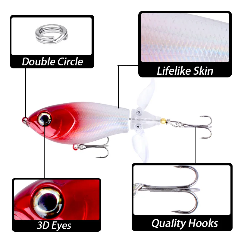 1 Stück Topwater Whopper Plopper Angelköder 19,2g Schleppköder für Wels, Künstlicher Harter Köder mit Weichem Rotierendem Schwanz, Angelzubehör – Detail 3