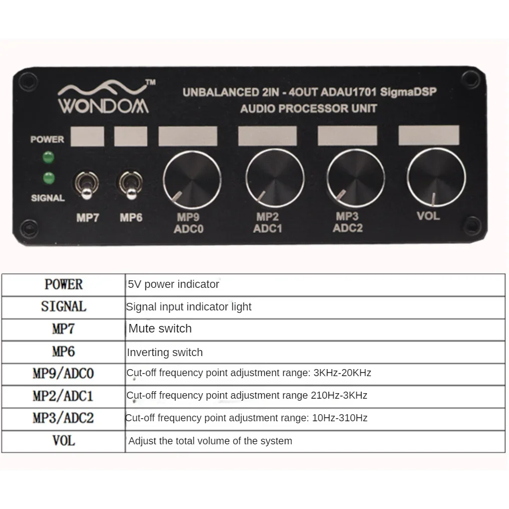 ADAU1701 2.1 4.0 DSP Обработка звука 24-битный АЦП/ЦАП 2 в 4 выхода Электронный кроссовер для сабвуфера 48 кГц Поддержка SigmaStudio