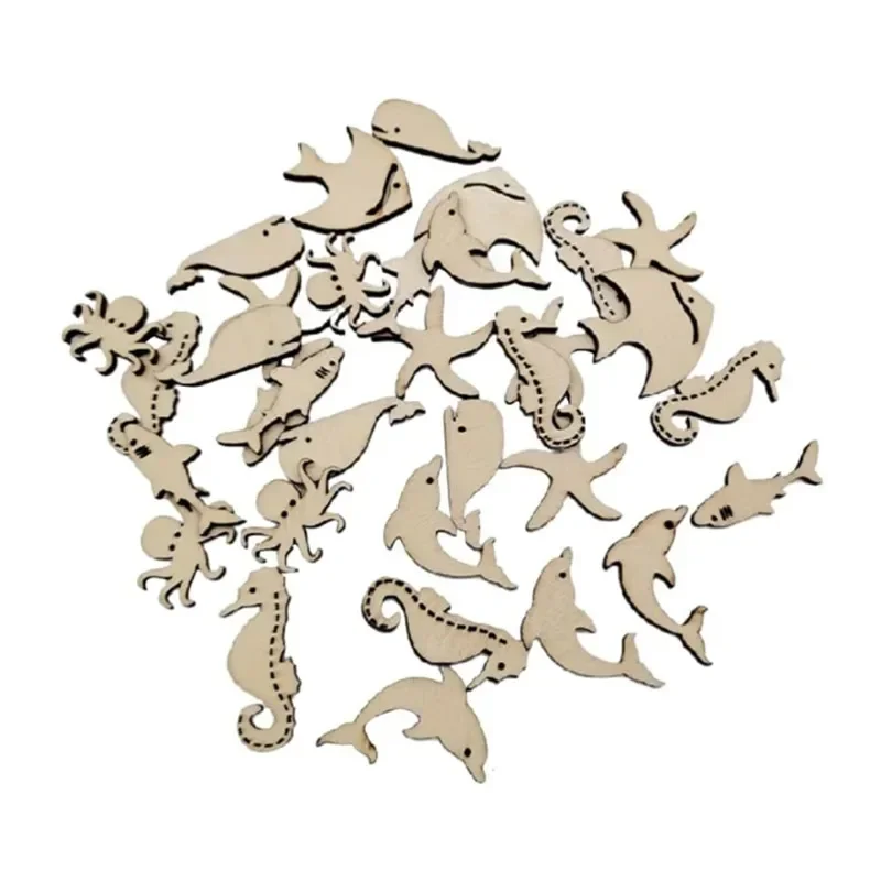 

50Pcs Unfinished Wooden Cutouts Ocean Animals Wooden Paint Crafts for Home Decor Ornament DIY Craft Art Project