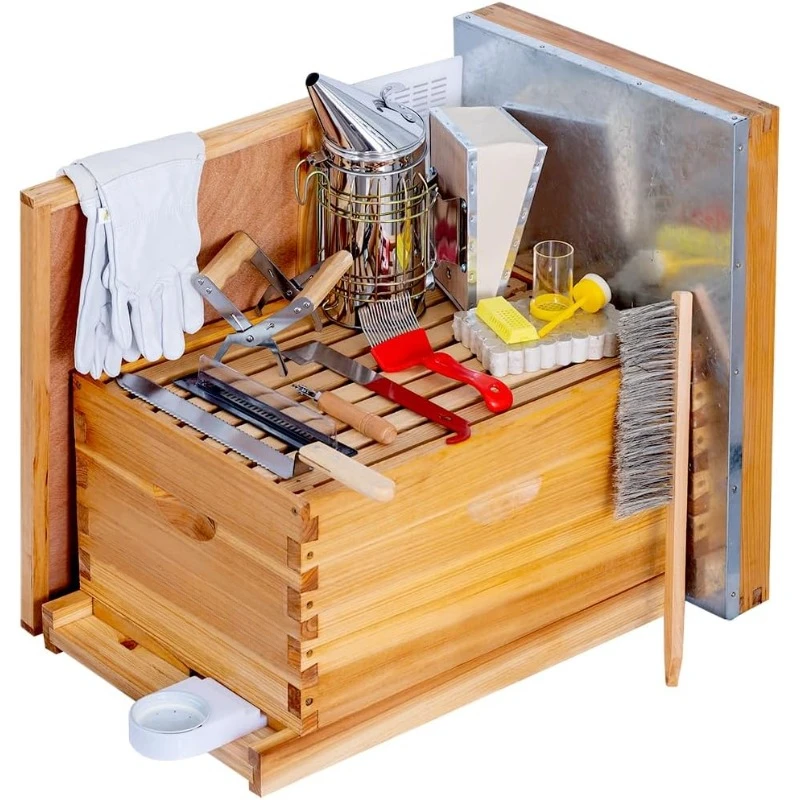 Assembled Complete Beehive Starter Kit,  Boxes Starter Kit Includes 13 Pcs Beekeeping Tools Gift for Christmas