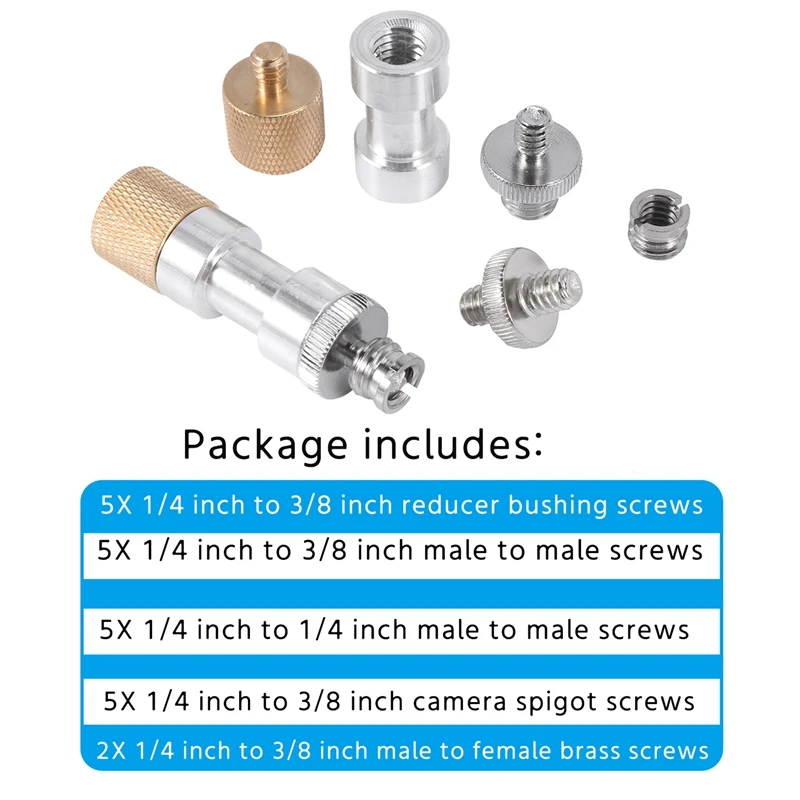 22Pack Camera Screw Adapter 1/4 To 1/4 Screw 1/4 To 3/8 Tripod Screw Adapter Converter Brass Screw Adapter Spigot Screw Mount Se