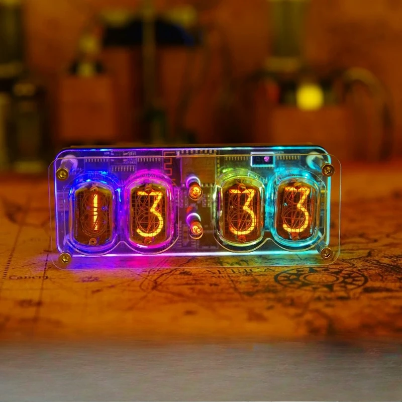RGB Glow Tube Clock IN12 Silent Lamp Digital Watch Technology Desk Accessory Creative Computer Desktop Decoration Type-C Plug