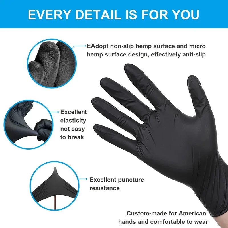 

Black Nitrile Gloves Disposable Non-Sterile Textured Industrial Work Gloves for Auto Mechanic Beauty Salon Household Cleaning