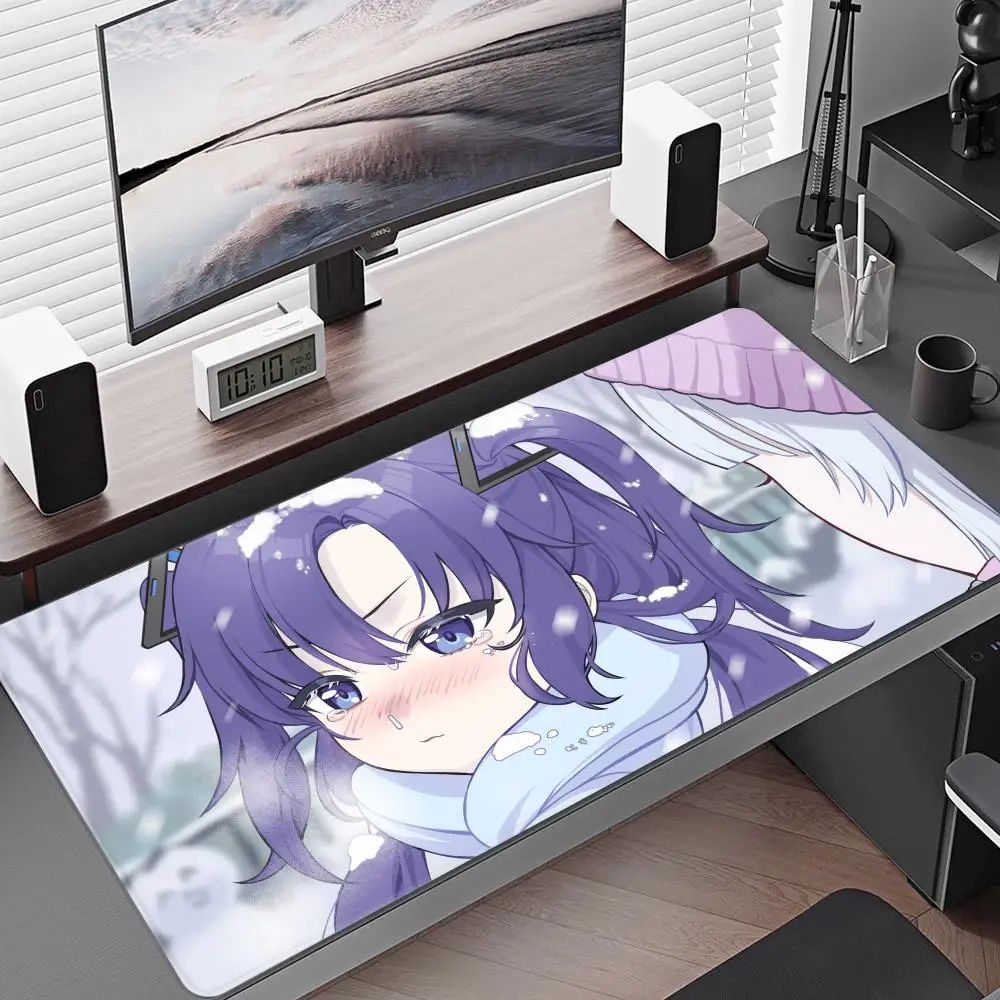 لوحة ماوس الألعاب جهاز كمبيوتر شخصي ممتدة لسطح المكتب ماوس حصيرة الكمبيوتر المحمول Kawaii Mousepad Anime Girl الأزرق الأرشيف Yuuka لوحة المفاتيح #1