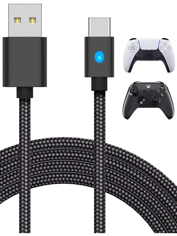 Câble de chargement USB type-c 2 en 1 pour manette de jeu PS5, avec indicateur LED, pour contrôleur sans fil NS Switch PRO, 3M