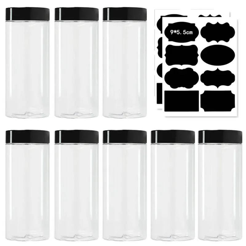 10Pcs/Lot 400ml Kitchen Plastic Jar with Black Lid Food Sealed Cans Cookies Candy Cereal Packaging Jars Home Storage Containers