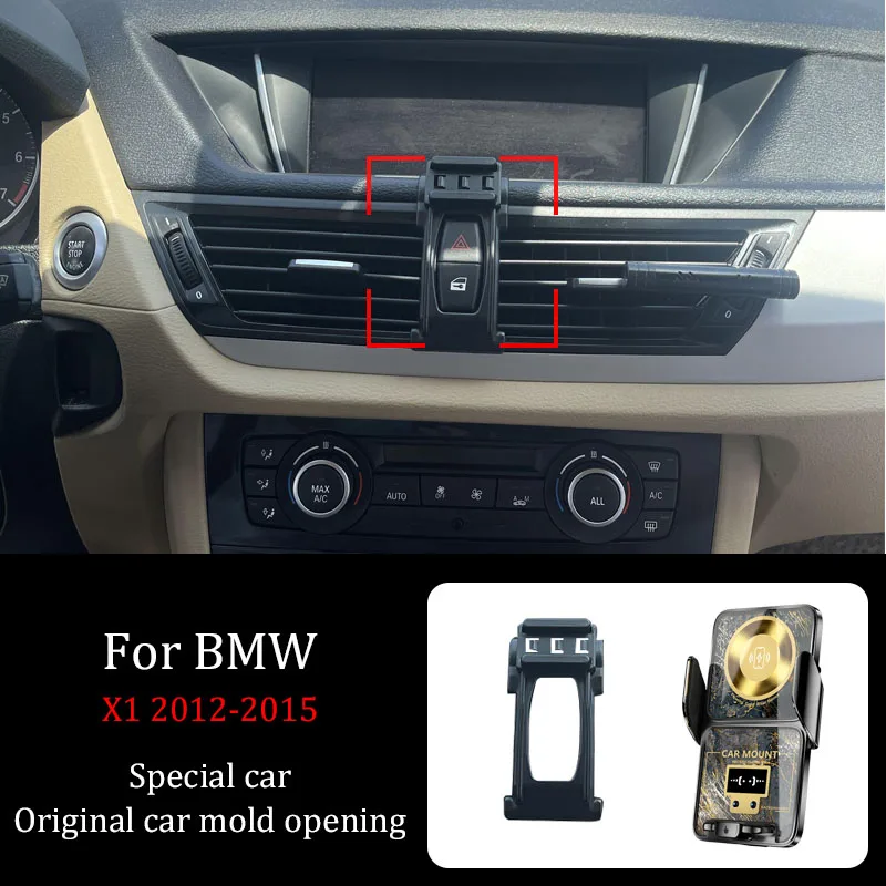 Car Phone Holder For BMW X1 2012-2015 Fixed Base DIY Screen Projection QI Wireless Charger Automatic Clamping Navigation Bracket