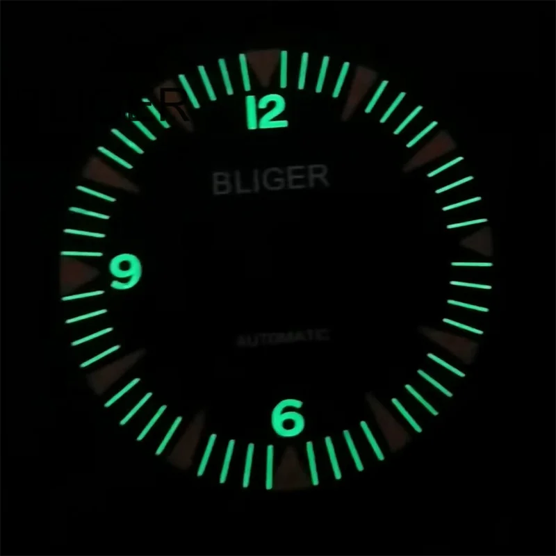 BLIGER 31mm Sterile Watch Dial Black Blue Green Fit NH35 NH36 Movement For Dive Men Watches Green Luminous