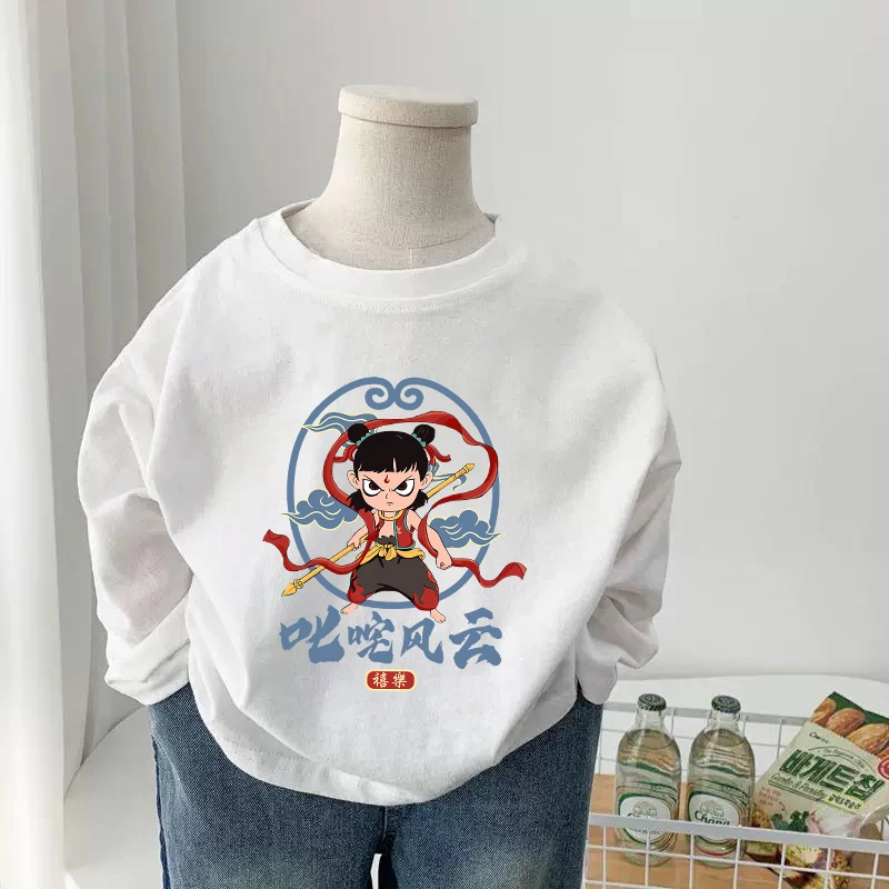 Mode Anime Print Langarm T Shirts Ne Zha 2 Cartoon Film Nezha Aobing Muster Lustige Kinder T-shirt Straße Casual Tees Tops