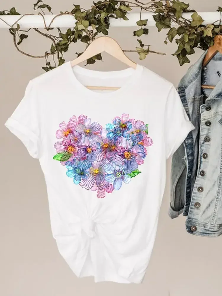Plus Size Graphic Tee Clothes 90s Sweet Love Heart Valentine Ladies Print T Clothing Summer Female Women\'s Short Sleeve T-shirts