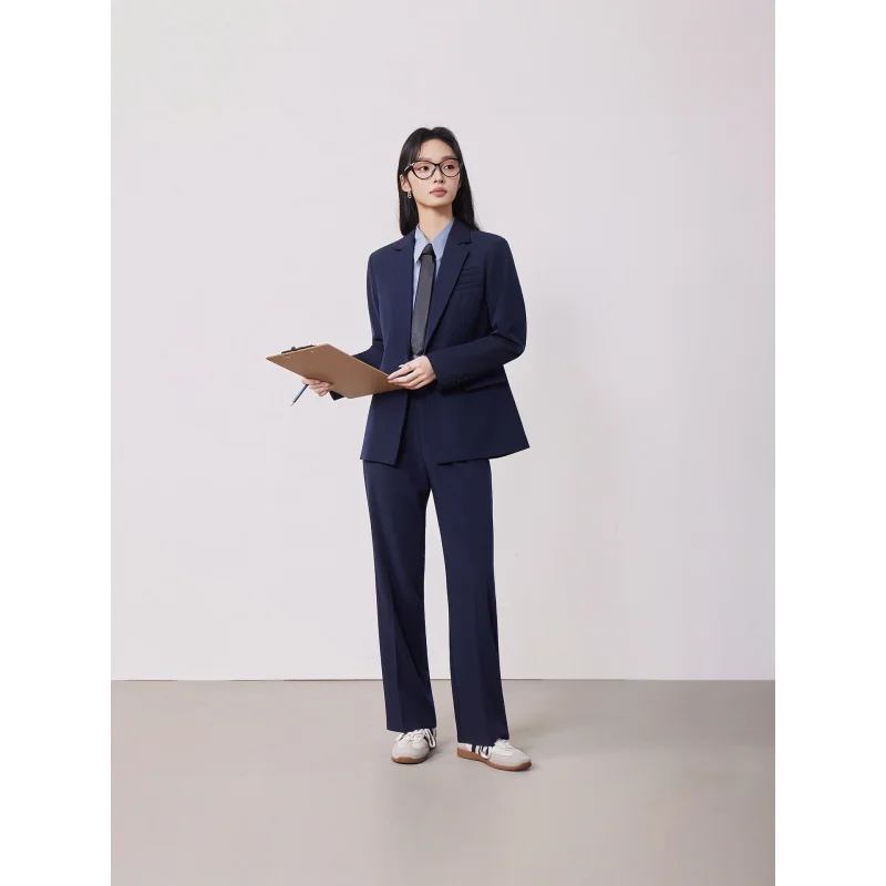 

Новый профессиональный костюм-двойка 2026 года для женщин, темно-синий, для весенне-осеннего делового гардероба, высококачественный пиджак и брюки