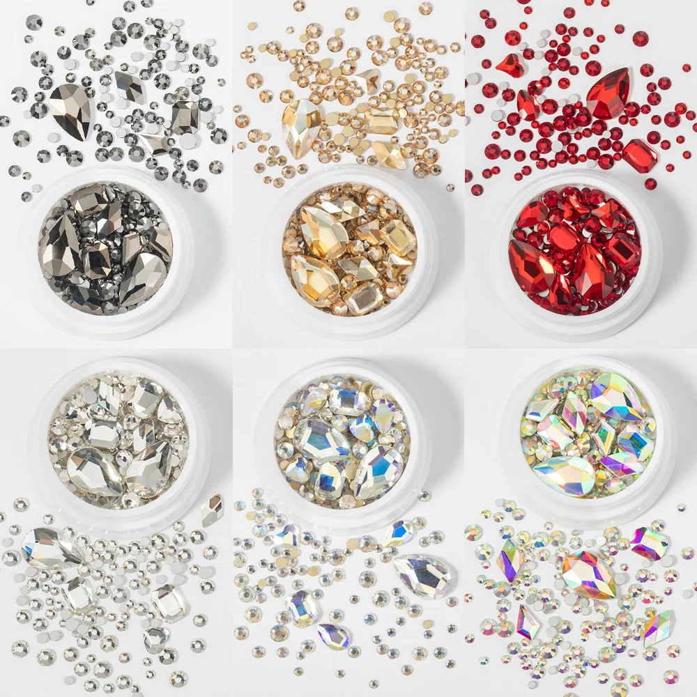 

Luxury Shini 3D Diamond Mixed With Rhinestone AB Crystal Nail Enhancement Charm Art Flat DIY Decoration clitter Nail Set