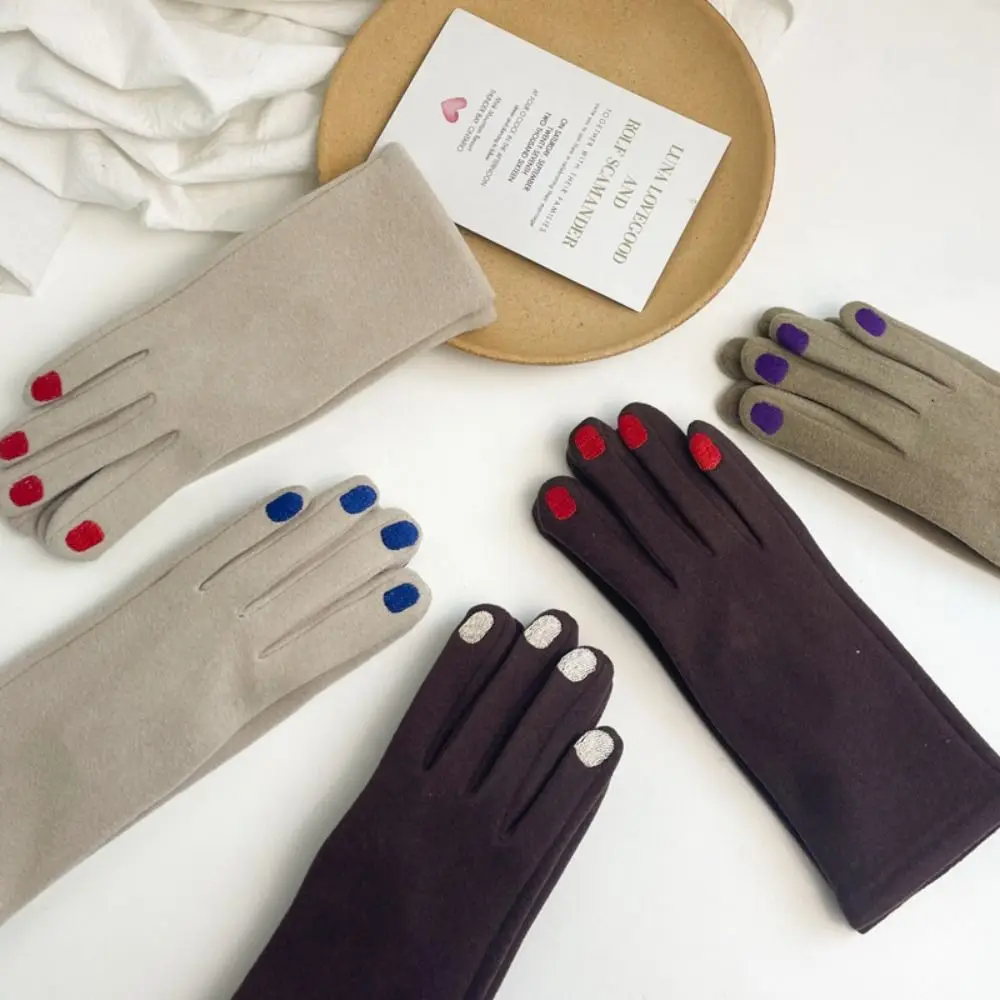 Women's Fashion Touchscreen Nail Polish Gloves Cold Resistant Vintage Split Finger Glove Thickened Windproof Winter Warm Gloves