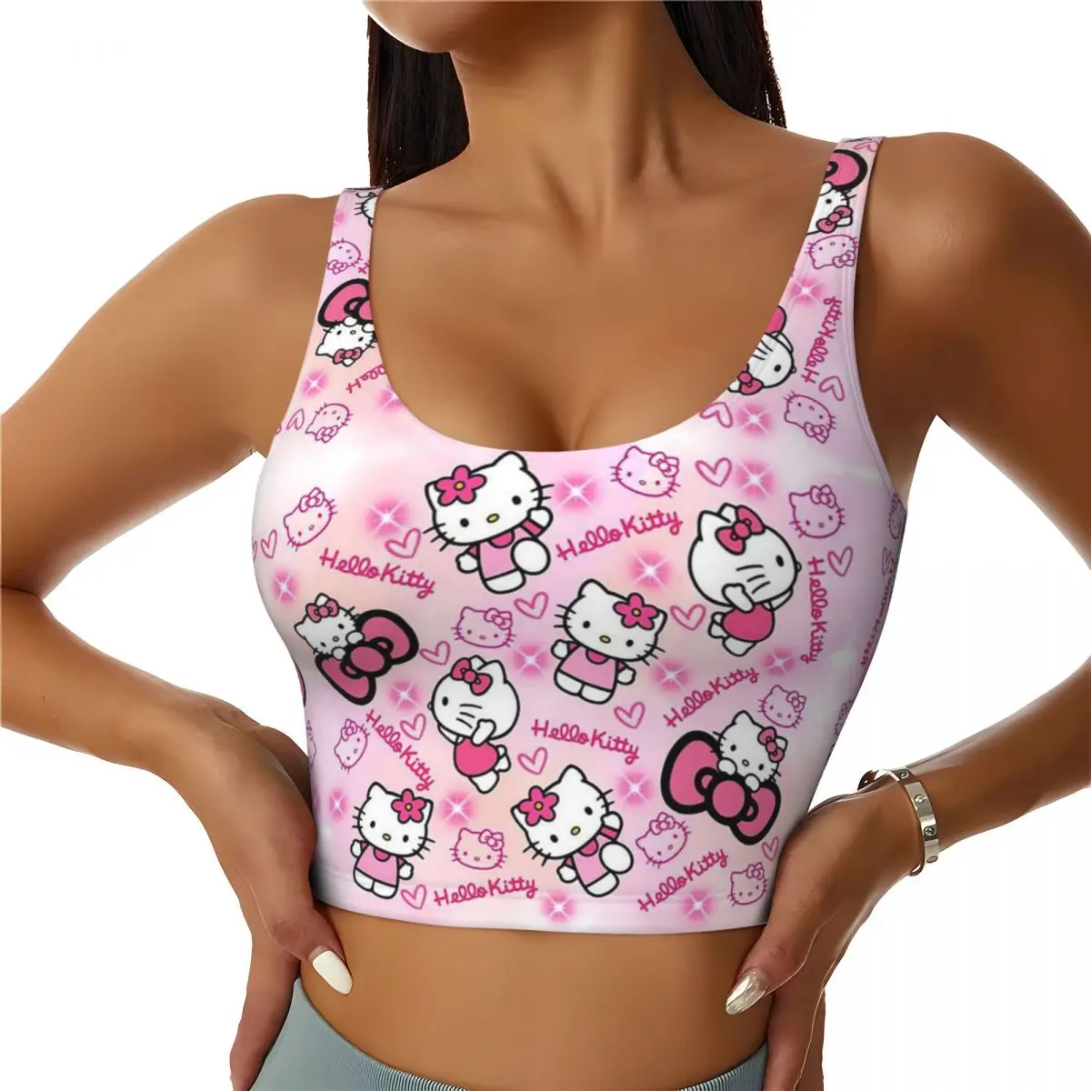 

Kitty Cats Cartoon High Impact Sports Bras Women Workout Yoga Crop Tank Tops Breathable Quick Dry Spicy Girl Cute Fashionable Ve