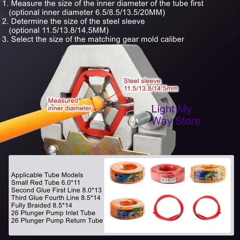 Chemical pipe pressing machine, manual hydraulic machine, portable spray agricultural hose, steel sleeve, copper joint