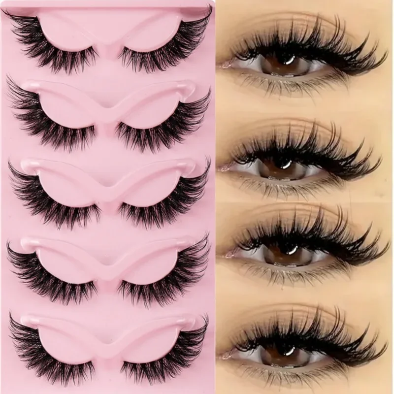 5 Pairs Cat Eye Lashes Faux Mink Eyelashes Natural long Manga Lashes Winged End Eye Elongated Eyelashes Fake Lashes girl tool