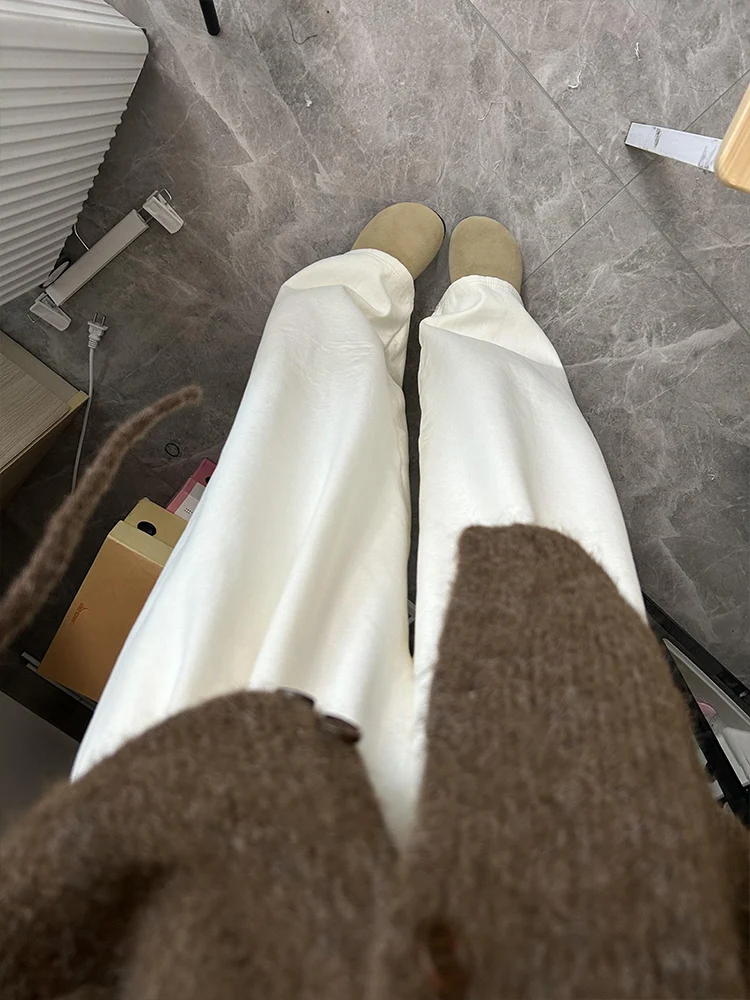 Calças Fenas de Cintura Alta com Pernas Largas Primavera Outono Inverno Novas Soltas e Casuais com Forro de Fce Textur...