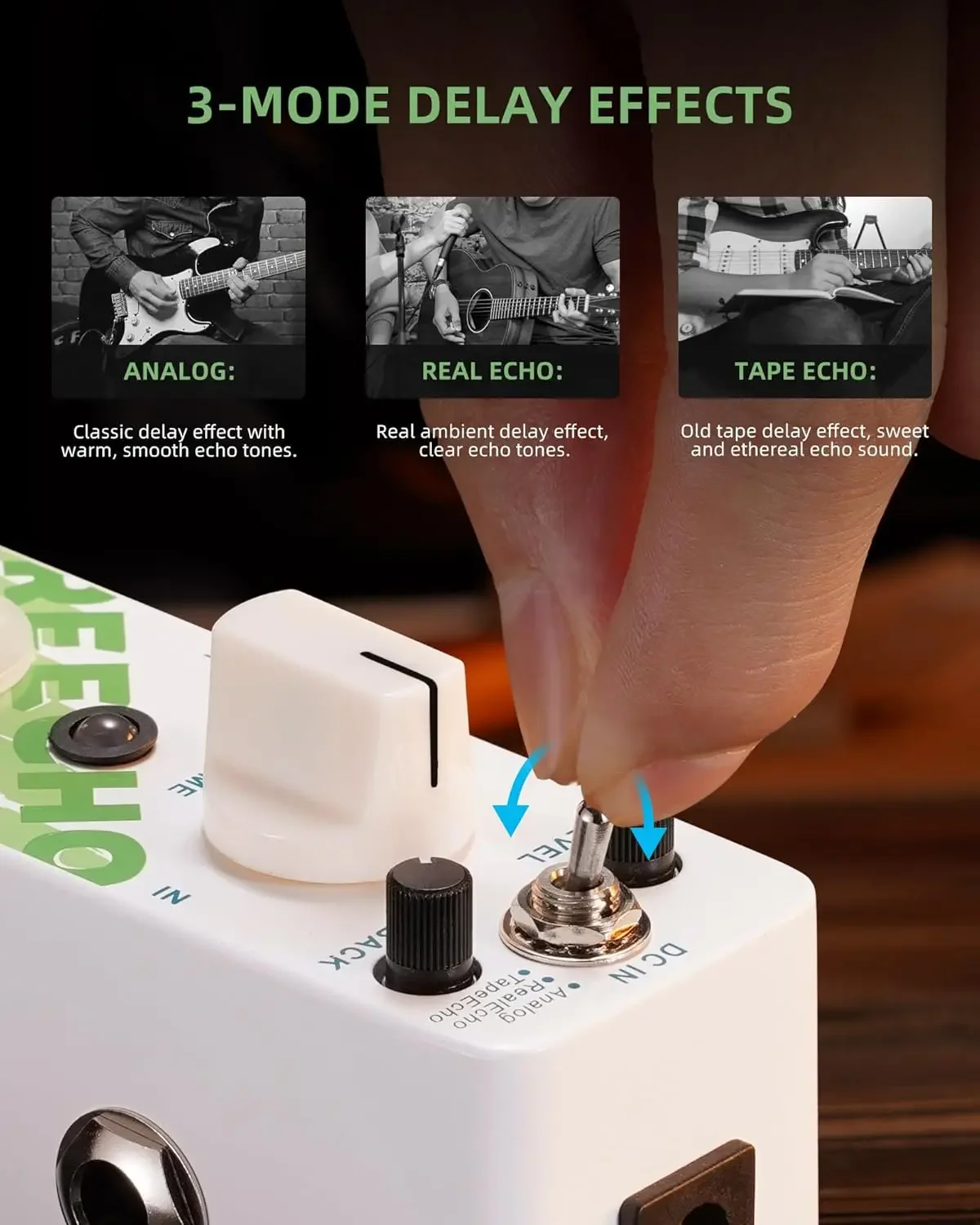 

Lekato Mini Effect Pedals Delay Pedal Analog Delay Guitar Pedal with 3 Delay Modes for Electric Guitar Dc 9V True Bypass